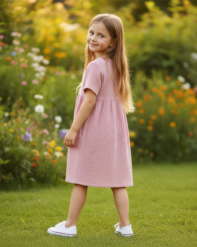 Musselin Kleid Mädchen Sommer - Rosa Baumwolle - Ansicht 2