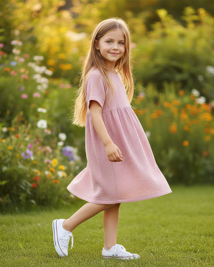 Musselin Kleid Mädchen Sommer - Rosa Baumwolle - Ansicht 3