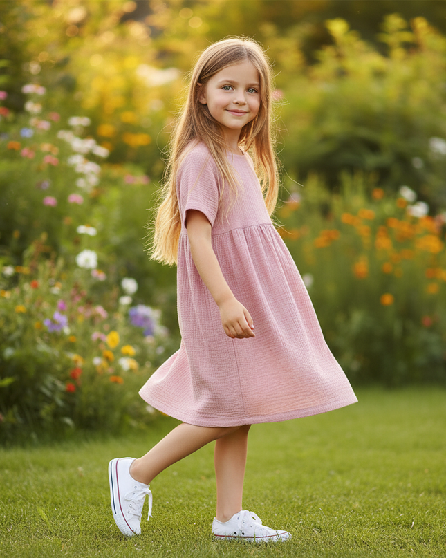 Musselin Kleid Mädchen Sommer - Rosa Baumwolle - Ansicht 3