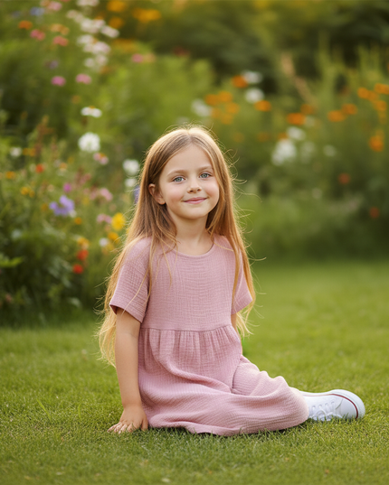 Musselin Kleid Mädchen Sommer - Rosa Baumwolle - Ansicht 5