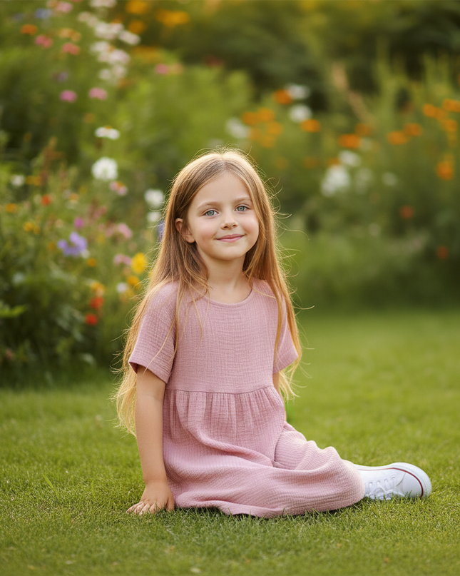 Musselin Kleid Mädchen Sommer - Rosa Baumwolle - Ansicht 5