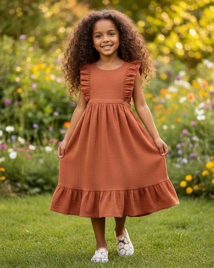 Musselin Kleid Mädchen Taufe - Apricot Patchwork - Ansicht 1