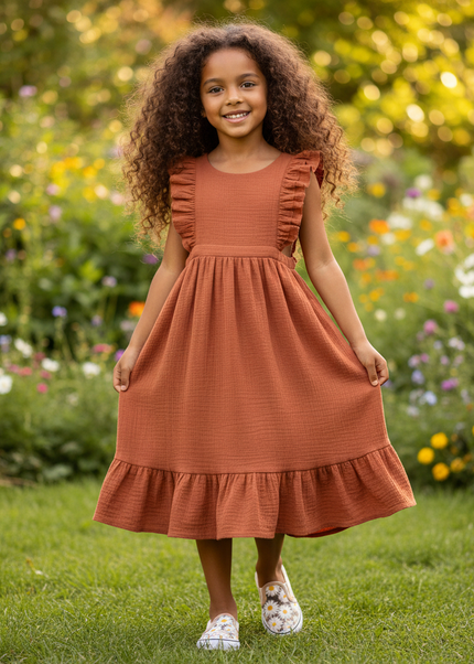 Musselin Kleid Mädchen Taufe - Apricot Patchwork - Ansicht 1