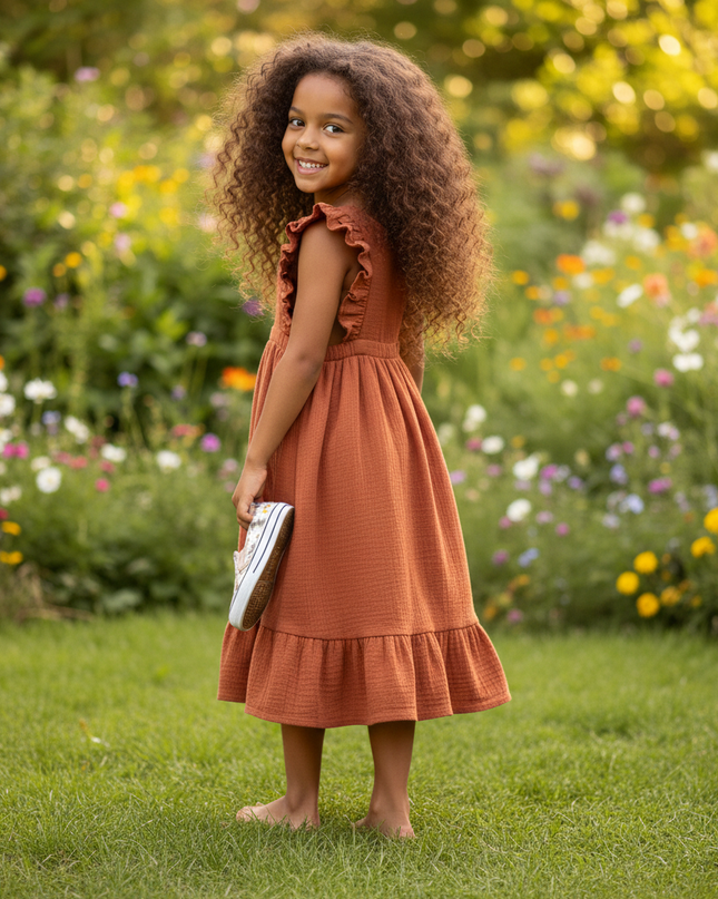 Musselin Kleid Mädchen Taufe - Apricot Patchwork - Ansicht 2