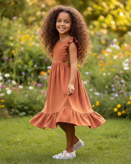Musselin Kleid Mädchen Taufe - Apricot Patchwork - Ansicht 3