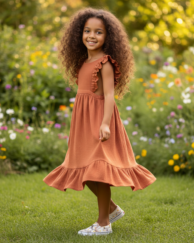 Musselin Kleid Mädchen Taufe - Apricot Patchwork - Ansicht 3