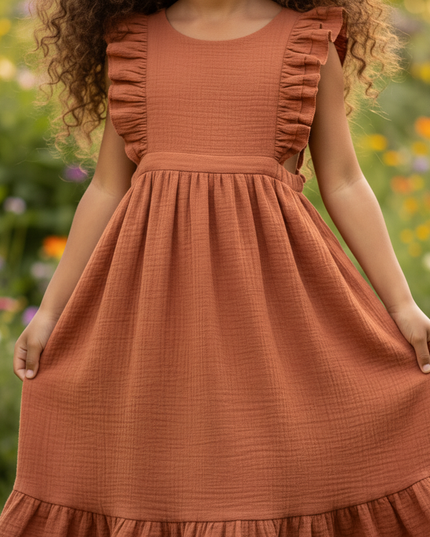 Musselin Kleid Mädchen Taufe - Apricot Patchwork - Ansicht 4