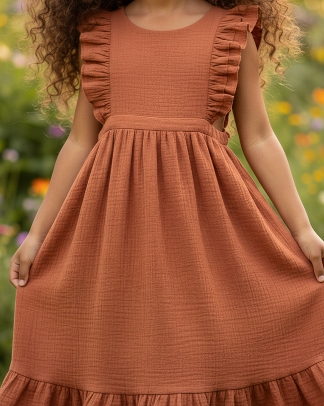 Musselin Kleid Mädchen Taufe - Apricot Patchwork - Ansicht 4