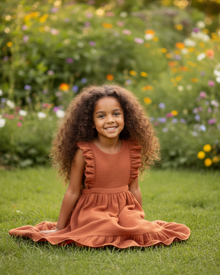 Musselin Kleid Mädchen Taufe - Apricot Patchwork - Ansicht 5