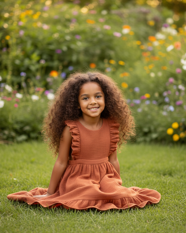 Musselin Kleid Mädchen Taufe - Apricot Patchwork - Ansicht 5