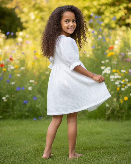 Musselin Kleid Mädchen Weiß - Laternenarm 1T-6T - Ansicht 2