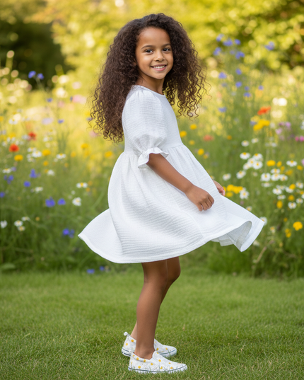 Musselin Kleid Mädchen Weiß - Laternenarm 1T-6T - Ansicht 3
