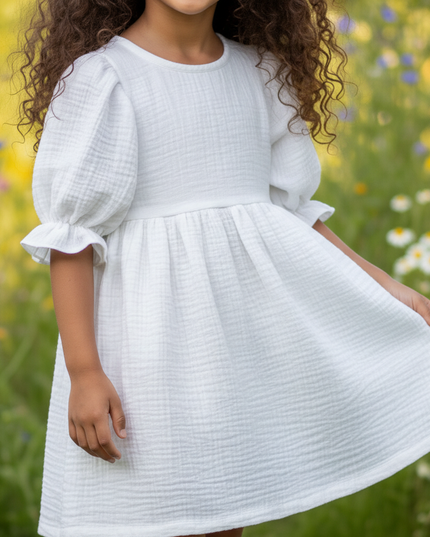 Musselin Kleid Mädchen Weiß - Laternenarm 1T-6T - Ansicht 4