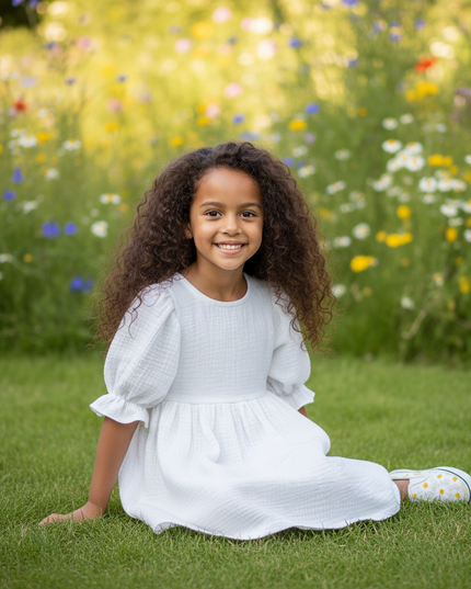 Musselin Kleid Mädchen Weiß - Laternenarm 1T-6T - Ansicht 5