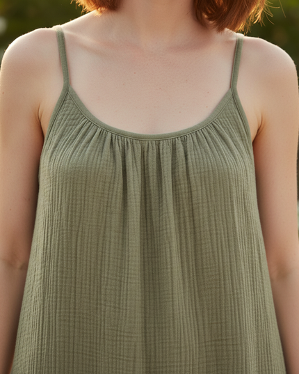 Musselin Kleid Midi Grün - Spaghettitrager Damen - Ansicht 4