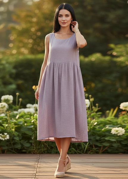 Musselin Kleid Ohne Aermel - Lila Boho Traegerkleid - Ansicht 1