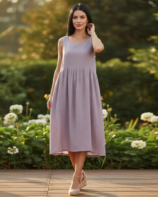 Musselin Kleid Ohne Aermel - Lila Boho Traegerkleid - Ansicht 1