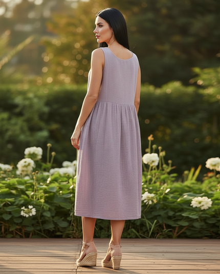 Musselin Kleid Ohne Aermel - Lila Boho Traegerkleid - Ansicht 2