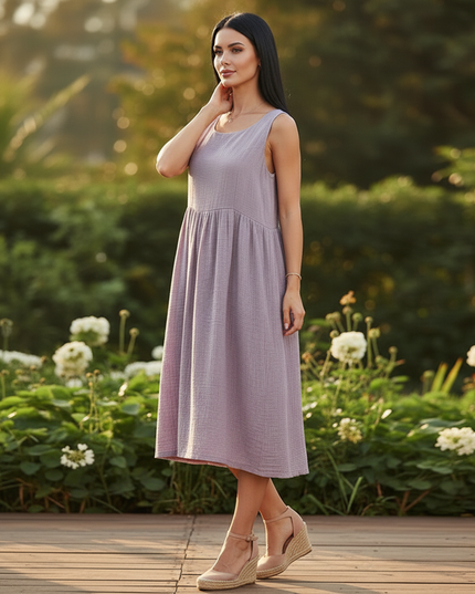Musselin Kleid Ohne Aermel - Lila Boho Traegerkleid - Ansicht 3