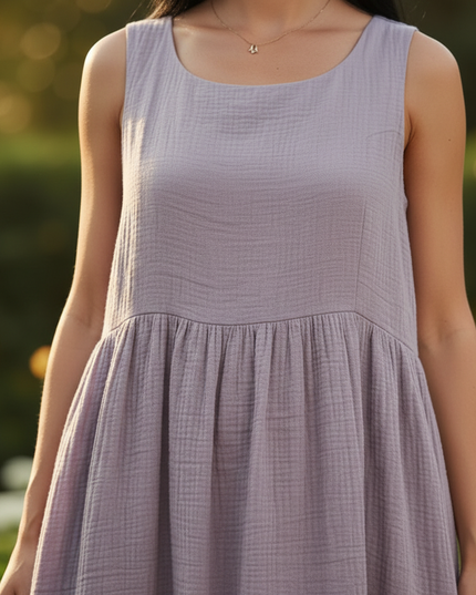 Musselin Kleid Ohne Aermel - Lila Boho Traegerkleid - Ansicht 4