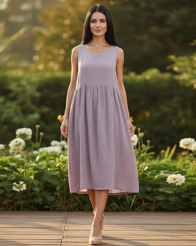 Musselin Kleid Ohne Aermel - Lila Boho Traegerkleid - Ansicht 5
