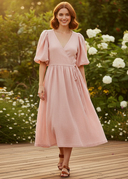 Musselin Kleid Pink Lang - Fliessend & Leicht - Ansicht 1