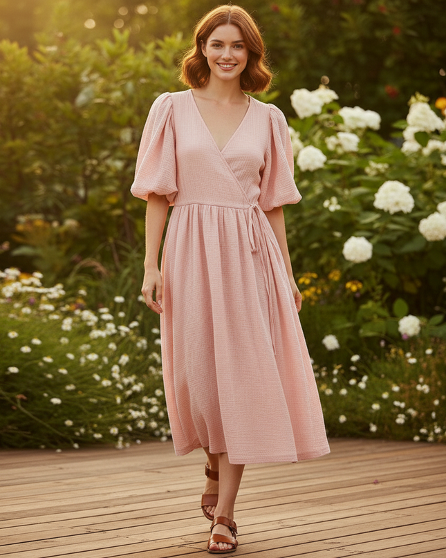 Musselin Kleid Pink Lang - Fliessend & Leicht - Ansicht 5