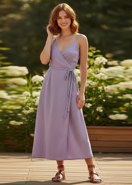 Musselin Kleid Purple Lang - Fliessend & Leicht - Ansicht 1