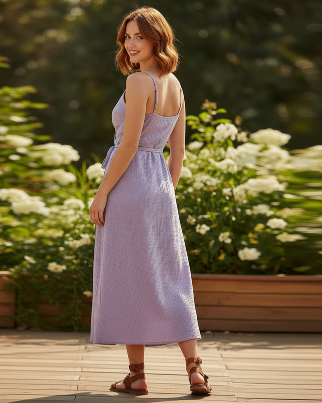 Musselin Kleid Purple Lang - Fliessend & Leicht - Ansicht 2