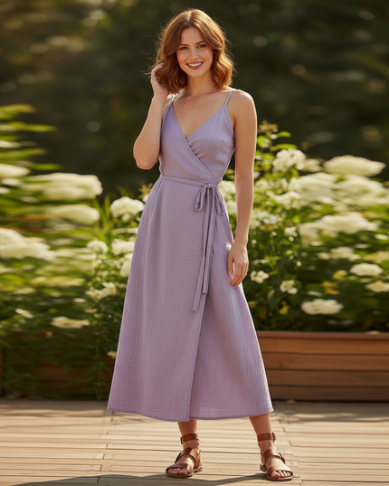Musselin Kleid Purple Lang - Fliessend & Leicht - Ansicht 3