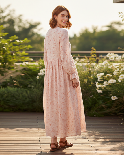 Musselin Kleid Rosa Blumenprint Midi | Musselin Kleid - Ansicht 2
