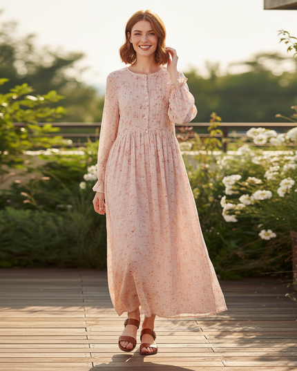 Musselin Kleid Rosa Blumenprint Midi | Musselin Kleid - Ansicht 5