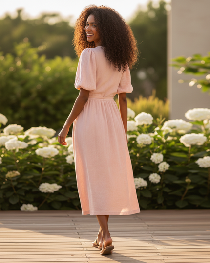 Musselin Kleid Rosa Luftig Lang | Musselin Kleid - Ansicht 2