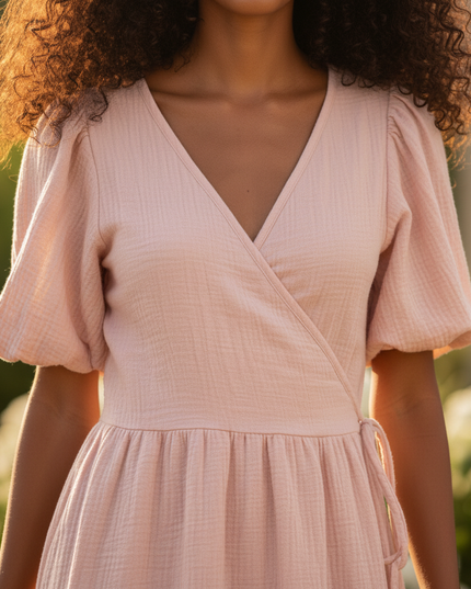 Musselin Kleid Rosa Luftig Lang | Musselin Kleid - Ansicht 4