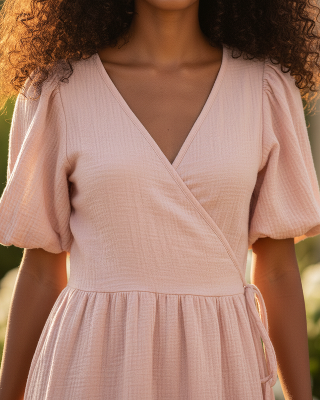 Musselin Kleid Rosa Luftig Lang | Musselin Kleid - Ansicht 4
