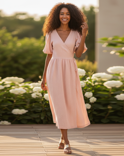 Musselin Kleid Rosa Luftig Lang | Musselin Kleid - Ansicht 5