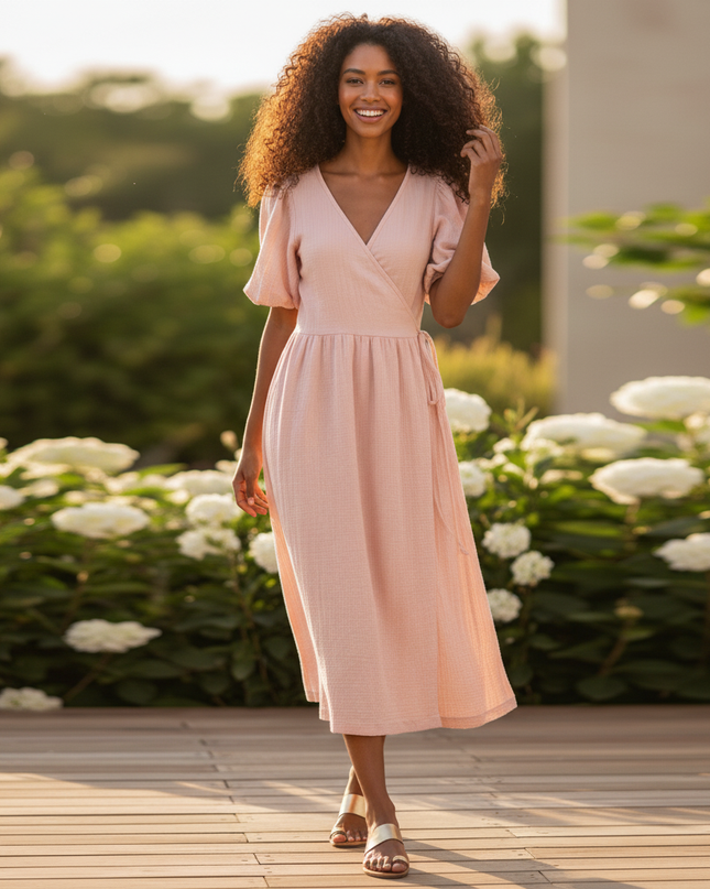 Musselin Kleid Rosa Luftig Lang | Musselin Kleid - Ansicht 5
