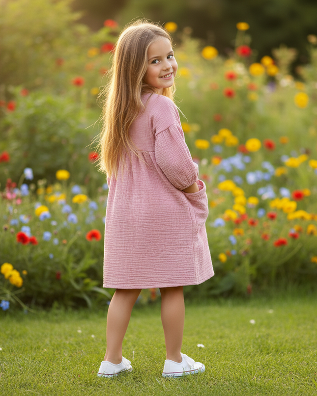 Musselin Kleid Rosa Maedchen - Laternenarm 1T-6T - Ansicht 2