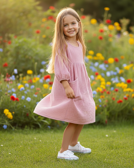 Musselin Kleid Rosa Maedchen - Laternenarm 1T-6T - Ansicht 3