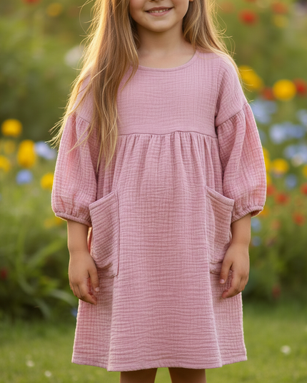 Musselin Kleid Rosa Maedchen - Laternenarm 1T-6T - Ansicht 4
