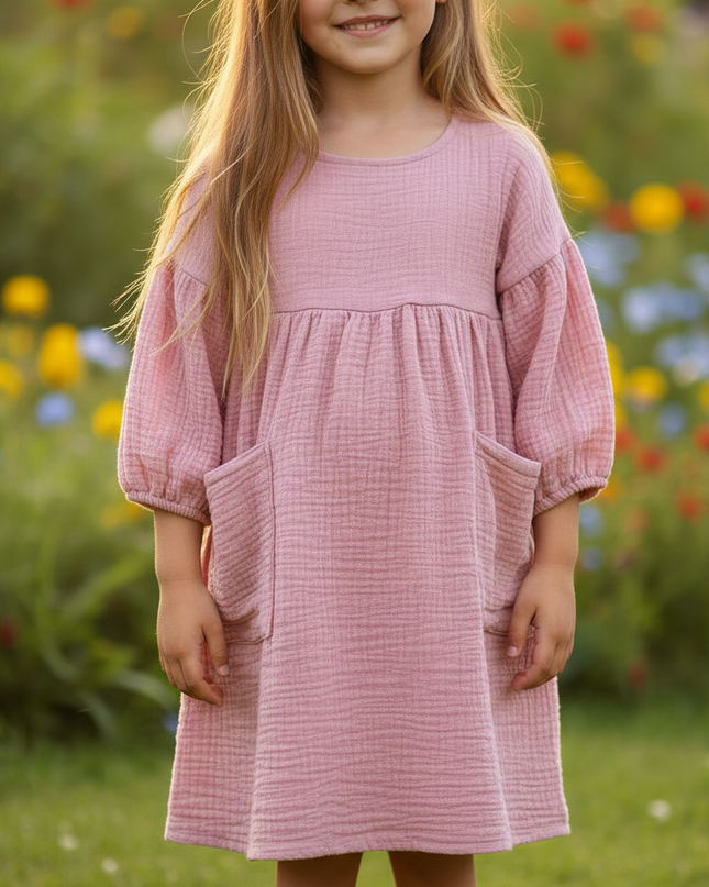 Musselin Kleid Rosa Maedchen - Laternenarm 1T-6T - Ansicht 4