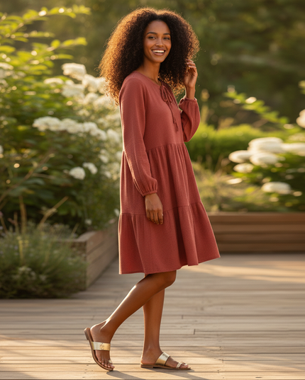 Musselin Kleid Rot Boho Damen | Musselin Kleid - Ansicht 3