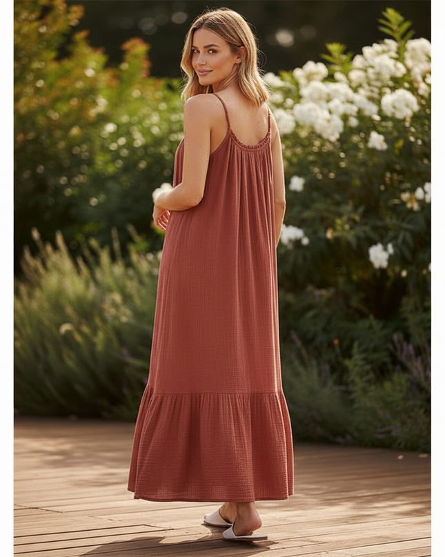 Musselin Kleid Rot Leicht Lang | Musselin Kleid - Ansicht 2