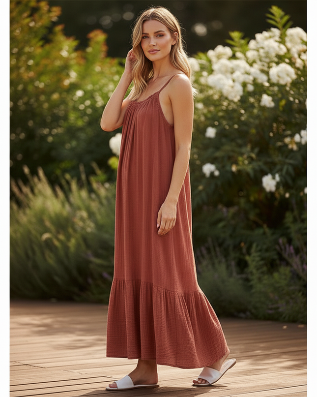 Musselin Kleid Rot Leicht Lang | Musselin Kleid - Ansicht 3