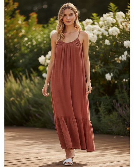 Musselin Kleid Rot Leicht Lang | Musselin Kleid - Ansicht 5