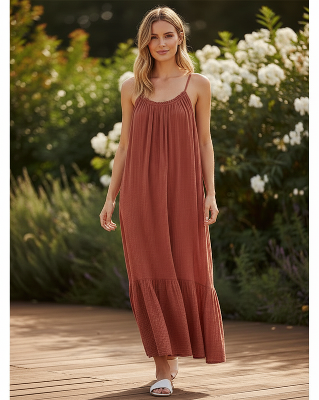 Musselin Kleid Rot Leicht Lang | Musselin Kleid - Ansicht 5