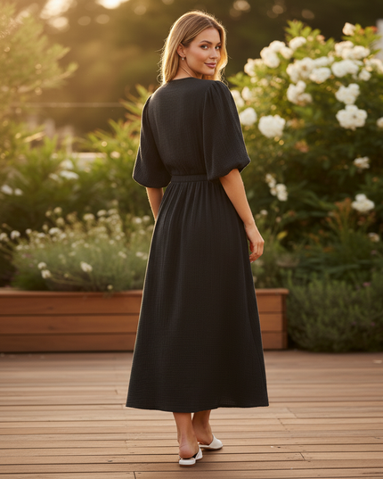 Musselin Kleid Schwarz Weich Lang | Musselin Kleid - Ansicht 2