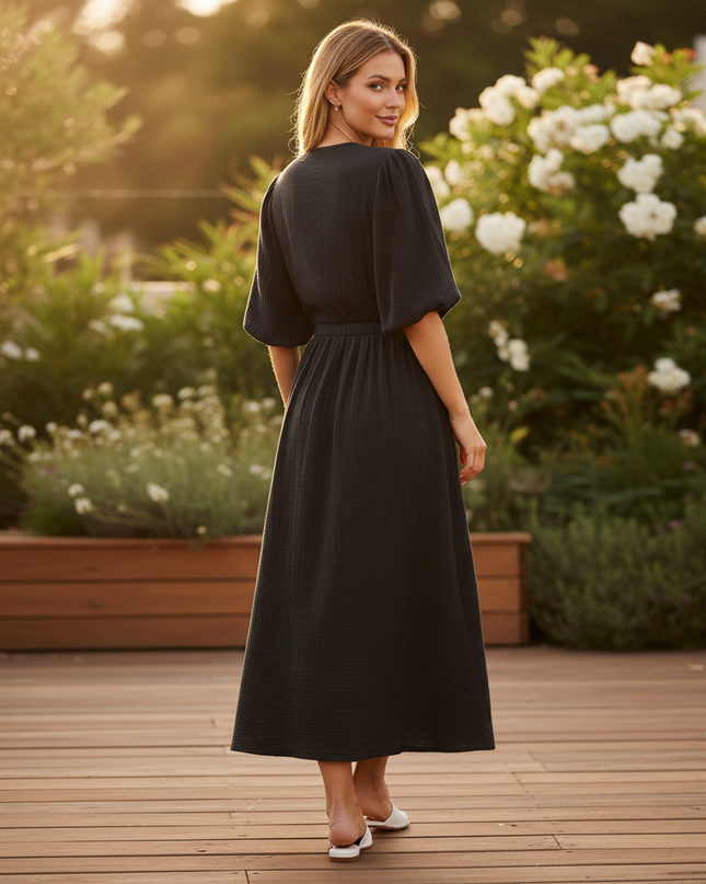 Musselin Kleid Schwarz Weich Lang | Musselin Kleid - Ansicht 2