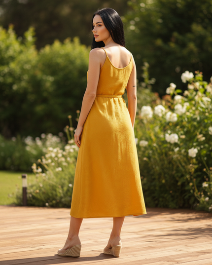 Musselin Kleid Senfgelb Baumwolle Lang | Musselin Kleid - Ansicht 2