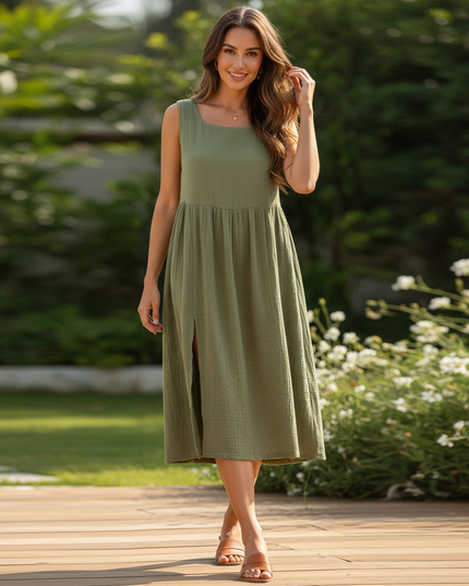 Musselin Kleid Strand - Gruenes Traeger-Strandkleid - Ansicht 1